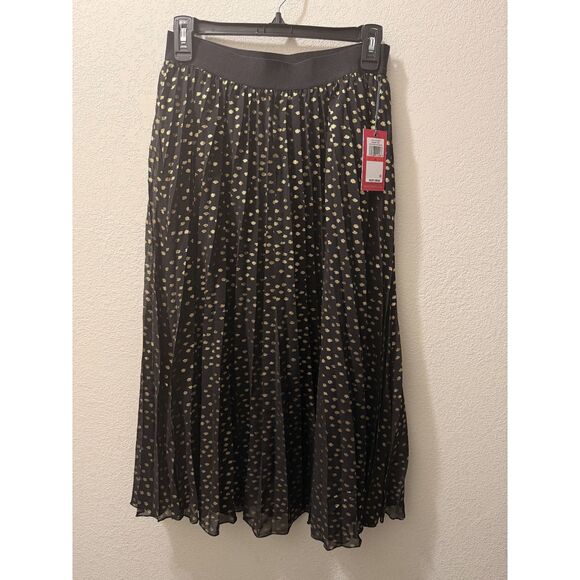Vince Camuto, Black & Gold Metallic Pleated Midi Skirt, Size XS (NWT) - Picture 2 of 5